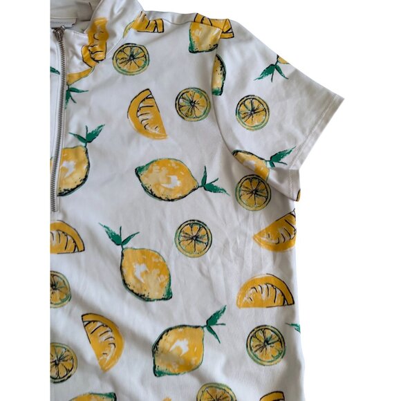 CHICOS Weekend Lemon Print Short Sleeve Active Top Size Chicos 3 / US XL - Picture 7 of 9